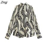 2022 Women Vintage Striped Dots Patchwork Print Casual Blouse Female Back Bow Tied Pullover Shirt Chic Blusas Tops