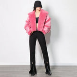 Zingj Integrated Thick Coat Female 2024 New Lapel Solid Color Stitching Lamb Wool Short Jacket