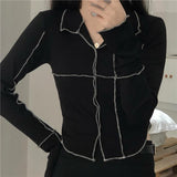 Vintage Tshirt Women Long Sleeve Harajuku Y2k Streetwear Slim Tees Black Korean Fashion Top Female Skinny Casual