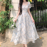 French Gentle Fairy Floral Collar Dress Women Summer Fat Mm Waist Thin Temperament Elegant