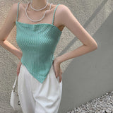 Women Summer Thin Plaid Vintage Irregular Bellyband Cropped Basic Tops Slim Sexy All-match Cool Stretchy Casual