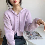 Zingj New Gentle Wind Small Hooded Short Knitting Sweater Women Loose Show Thin Long-Sleeved Jacket Tide-Outfit