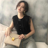 Zingj Summer New Lace Hook Flower Hollow Bottom Shirt Thin Slim Sleeveless Vest Sweater Top Women's