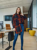 Urban Casual Top 2025 Summer Fashion Collar Long Sleeves Loose Check Print Irregular Shirt Coat