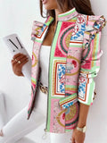Wholesale Custom Autumn and Winter Ruffle Long Sleeve Zipper Printed Suit Small Coat for Women Women's Jackets