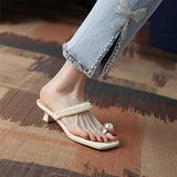 Women Wear 2025 New French Fairy Pearl Square Set Toe Thin Heel