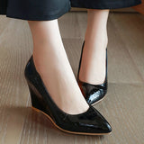 Women Pumps Fashion Wedges Shoes Pointed Toe High Heels Party Shoes Shallow Shoes Woman Black Gray