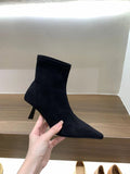 Heel Tip Velvet Tuff Cardits Thin Boots Short Boots Women's Shoes 2025 Autumn And Winter New Single Boots Korean Small Bare