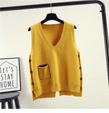 women's new Korean style sleeveless V-neck knitted waistcoat loose pocket color-blocking pullover
