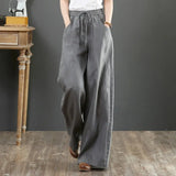 Cotton Linen Women Pants Summer 2021 Elastic Waist Solid Wide Leg Loose Female Pants Top Quality 9 Point Pants