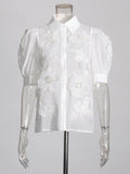 Temperament Elegant Wind Shirt 2025 Autumn New Nail Bead Three-Dimensional Flower Perspective Shirt Short-Sleeved Jacket