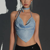 Zingj Women's Creative Sexy Hot Girl Back Shirt Summer Collar Sequins Hanging Neck Slim Sleeveless