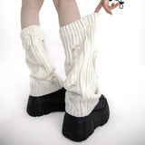 Streetwear Grunge Knitted Leg Warmers Solid Gothic Harajuku Women Japanese Ripped Calf Socks Boots Cover Y2k Aesthetic