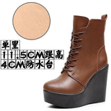 Head 12Cm High Slope And Waterproof Table Mid-Sleevel Boots With Side Zipper Women's Boots Pine Cake Plus Velvet Winter Warm Leather