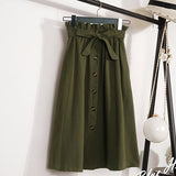 Autumn Skirts Womens 2021 Midi Knee Length Korean Elegant Button High Waist Skirt Female Pleated School