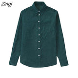 Women Simply Solid Color Single Pocket Patch Corduroy Smock Blouse Female Breasted Shirts Roupas Chic Blusas Tops