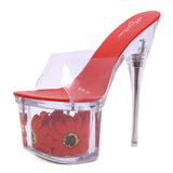Zingj Size Hot Style Sexy Superb Heel Sunflower Thick Heel Thin Heel Waterproof Al Transparent Crystal Shoes Wedding Shoes