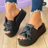 Thick-Bottomed Bows And Flip-Flops Women Wear Large-Size Slopes And Beach Cool