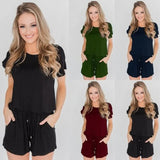 2020 Summer Fashion O Neck Hollow Out Women's Jumpsuit Casual Slim Stripe Patchwork Short Sleeve Pocket Ladies