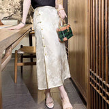 Cheongsam Elemental Skirt Is Very Good-Looking, The White Retro Skirt Is High-Waisted And Thin, With The Buttocks Buckled And The