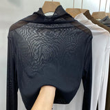 Zingj Anti-Hook Silk Half High Collar Wood Ear Mesh Bottom Shirt Spring New Women's Thin Inside Jacket