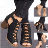 2025 Summer New Coarse Heel High Heel Roman Fish Mouth Hollow Size Size 43 Buckle