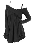 Shoulder Crisscross Tunic Sweater Casual Women Tops Pullover Solid Loose Fall Sweaters Jumpers Pull