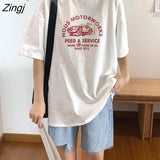 Women Short Sleeve T-shirts Print Casual Korean Style Fashion Harajuku Loose O-neck Student Streetwear All-match Simple