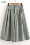 Women Summer Shorts Skirts Solid Elastic Waist Loose Casual Elegant Cotton Wide Leg Pants Korean Style Girls Midi