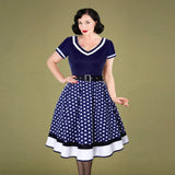 Cotton Pleated Skirt V-neck Dot Swing