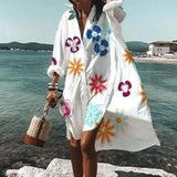 Women Dresses Turn-down Collar Print Casual Long Sleeve Shirt Dress Plus Size Loose Beach Party Vestidos Robe