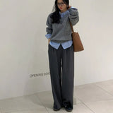 Wearing A Fake Two Sweaters Women's Autumn And Winter Design Shirt Folded Gray Knitted