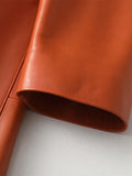 Spring Autumn Long Orange Soft Faux Leather Coat Women Pockets Elegant Stylish Luxury Designer Clothes New Arrival