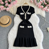 Zingj Fish Tail Dress Female Summer Dress 2024 New Knitted Black Temperament Waist Show Thin Design Sense