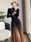 Gradient Pleated Long Skirt- Outfit