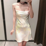 Summer Slip Dress Women 2023 Tie Dye Satin Short Woman Dresses Strappy Sexy Backless Strap Mini Dress Club Party