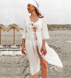 Bikini Cover-ups Long White Tunic Casual Summer Beach Dress Elegant Women Plus Size Beach Wear Swim Suit Cover Up 211-0-Outfit