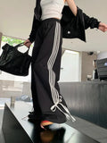 Stripe Bow Baggy Sweatpants-Outfit