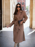 Zingj Wise Hot Style Autumn And Winter Contracted Long Sleeve Suit Collar Tie With Wool Coat Women's