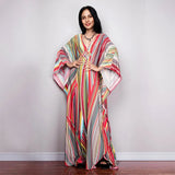 Print Deep V-neck Dress Batwing Sleeve Long Dresses Women 2022 Summer Dress Beachwear Bohemian Women Kaftan