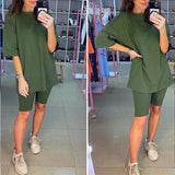 Solid Outfits Women's Two Piece Suit with Belt Home Loose Sports Tracksuits Fashion Bicycle Summer Hot Suit