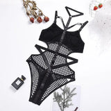Knit Fish Net Mesh Bodysuit Women Sexy Goth Lingerie Overalls For Women Sleeveless Body Black