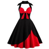 Halter 50s 60s Rockabilly Dress Sundress Vintage Women Floral Printed Patchwork Cotton Swing 2022 Tunic Midi