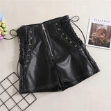 Women PU Shorts Tie High Waist Shorts Female Casual Black Shorts Ladies All Match Wide leg Shorts Short Pants