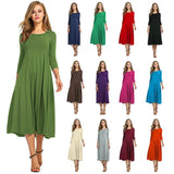 2020 Autumn Winter Elegant New Fashion O Neck Women's Midi Maxi Dress Casual Tunic Solid Three Quarter Ladies Long
