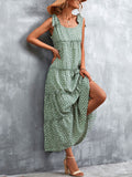 Summer Boho Maxi Dress Women Elegant Bohemian Floral Print Dress Ladies Spaghetti Strap Floor Length Dress For