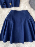 Summer Fashion Denim Two Pieces Suits Strapless Sexy Top+ Short A Line Skirt Streetwear Hotsweet Vintage Beach