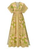 Split Dress Female Bat Sleeve V-neck Printed Large Swing Skirt Bohemian Beach Skirt Dress for Women Robe Dresses