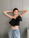 Padded Diamonds Corset Tube Top Strappy Top Women 2021 Summer Spaghetti Strap Bow Black Cami Crop