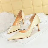 Zingj Fashion And Simple Banquet Sexy Side Hollow Out High Heel Thin Heel Shallow Pointed Silk Women's Singles